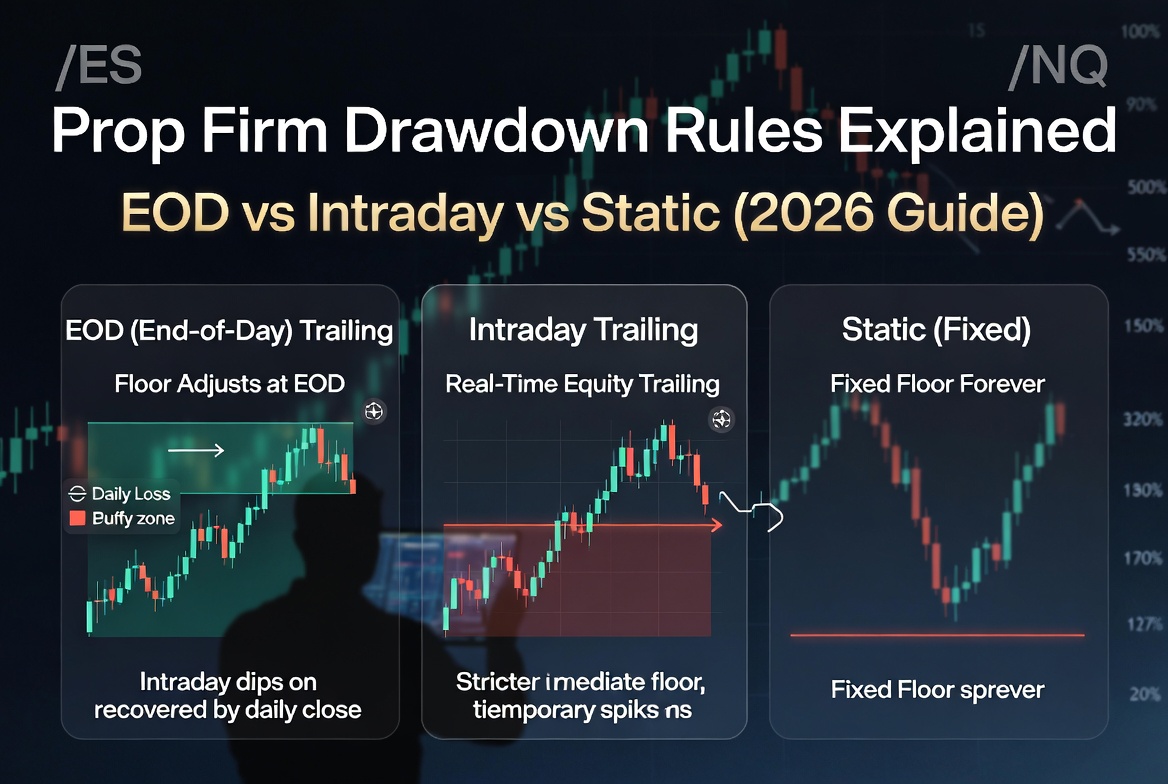 Prop Firm Drawdown Rules Explained: EOD vs Intraday vs Static (2026 Guide)